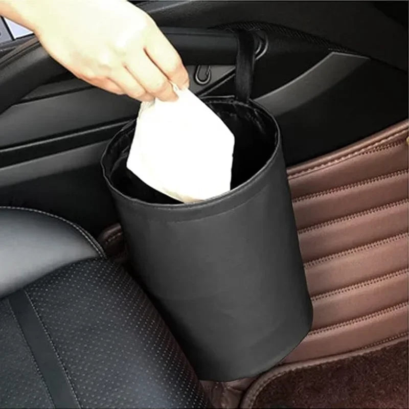 Car Trash Can PU Leather Material Waterproof Foldable Storage Bin Car Mounted Suspended Trash Can Automobile Internal Accessory