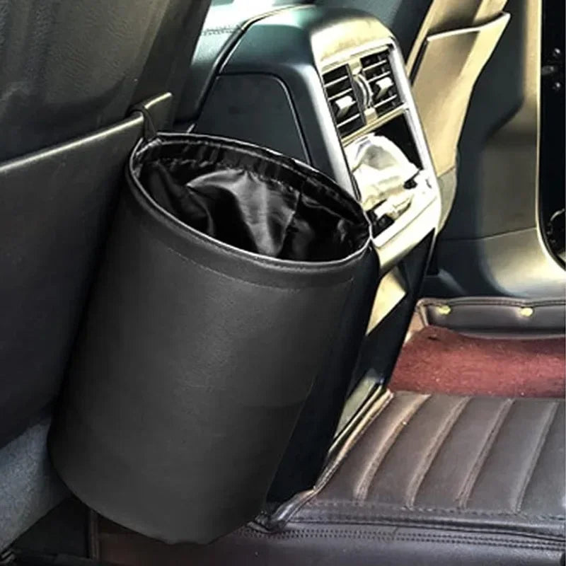 Car Trash Can PU Leather Material Waterproof Foldable Storage Bin Car Mounted Suspended Trash Can Automobile Internal Accessory