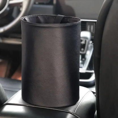 Car Trash Can PU Leather Material Waterproof Foldable Storage Bin Car Mounted Suspended Trash Can Automobile Internal Accessory