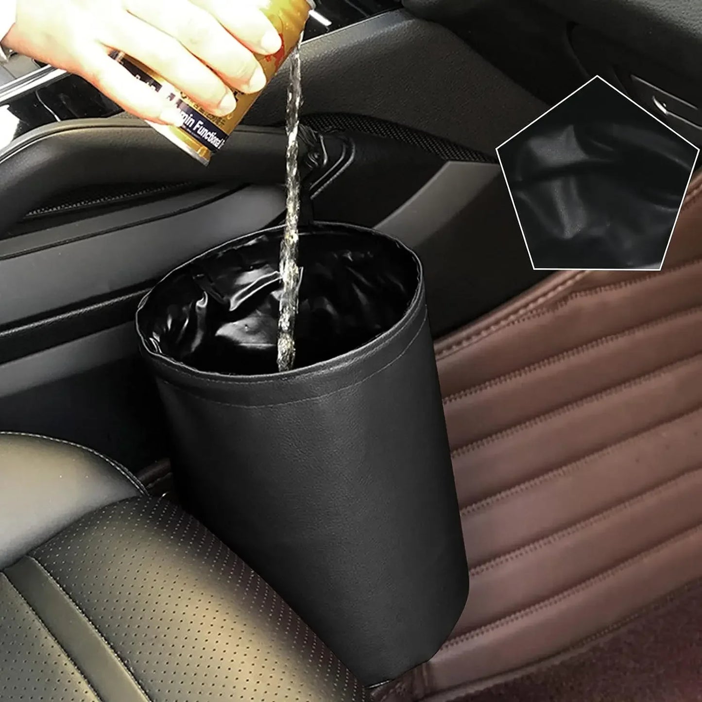 Car Trash Can PU Leather Material Waterproof Foldable Storage Bin Car Mounted Suspended Trash Can Automobile Internal Accessory