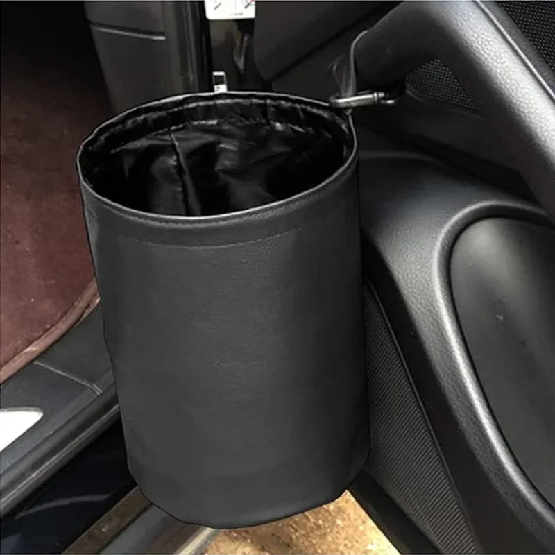 Car Trash Can PU Leather Material Waterproof Foldable Storage Bin Car Mounted Suspended Trash Can Automobile Internal Accessory