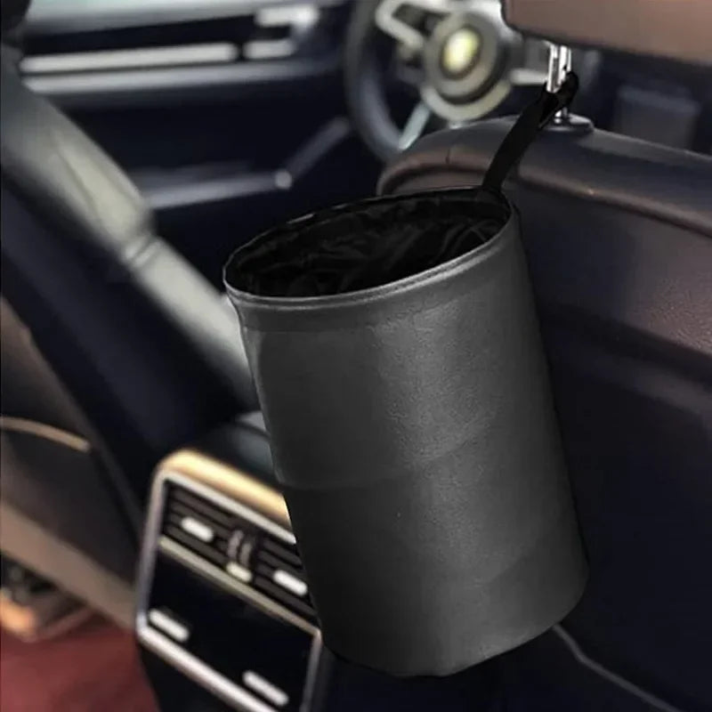 Car Trash Can PU Leather Material Waterproof Foldable Storage Bin Car Mounted Suspended Trash Can Automobile Internal Accessory